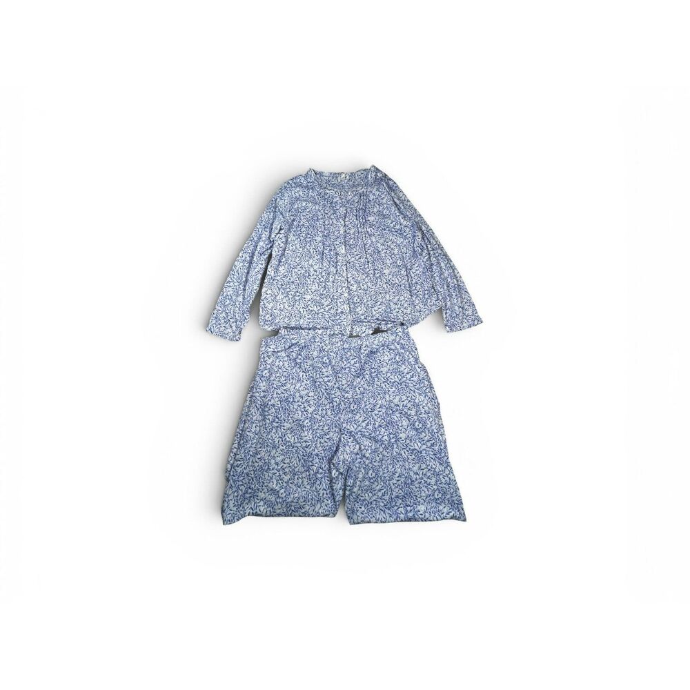 Aria Collection Women XL Pajama Set Blue White Floral Leaf Print Long Sleeve NWT